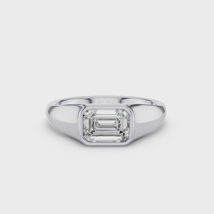 East West Set Emerald Cut Lab Grown Diamond Engagement Ring