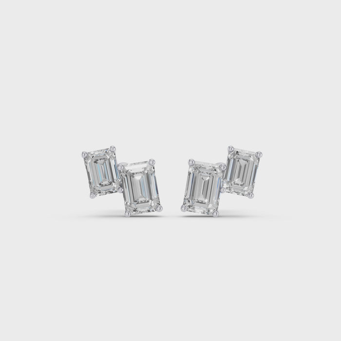 Double Emerald Cut Diamond Stud Earrings