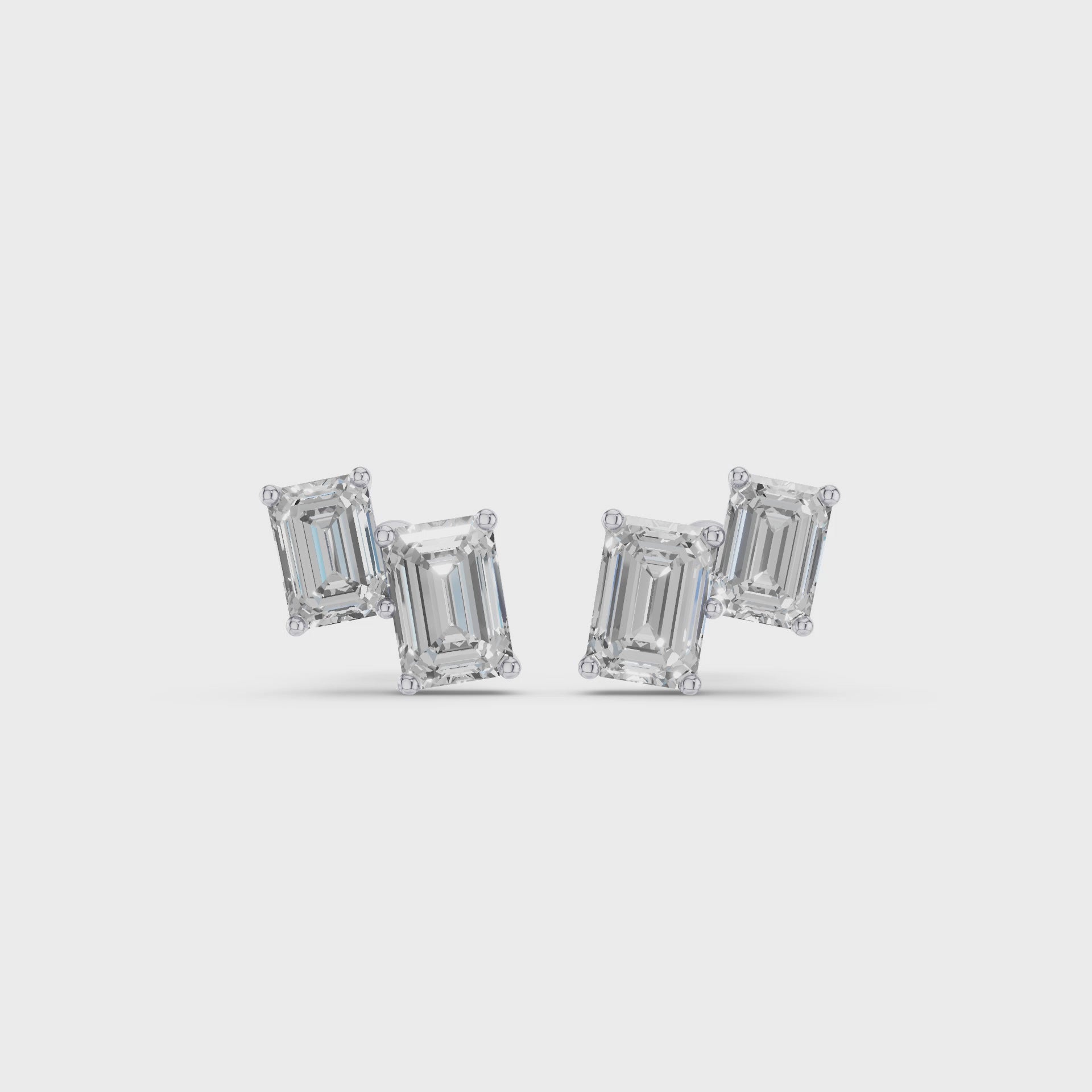 Double Emerald Cut Diamond Stud Earrings
