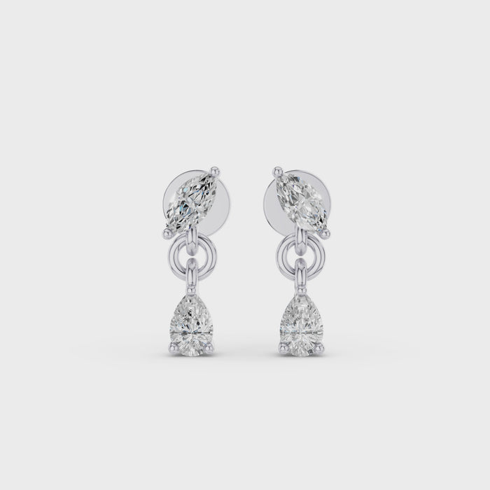 Pear and Marquise Dangling Diamond Earrings