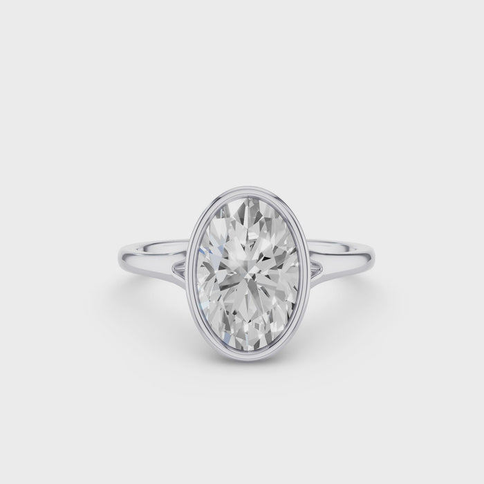 Solitaire Oval Cut Bezel Set Lab Diamond Engagement Ring