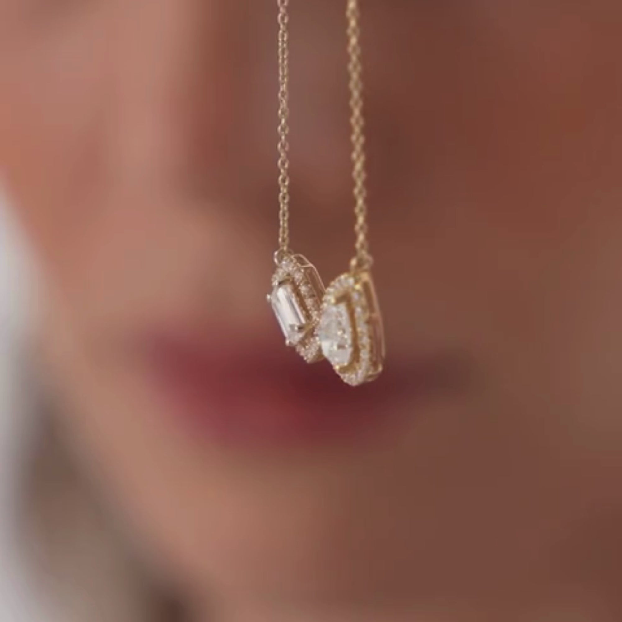 Toi et Moi Pear and Emerald Cut Halo Set Necklace