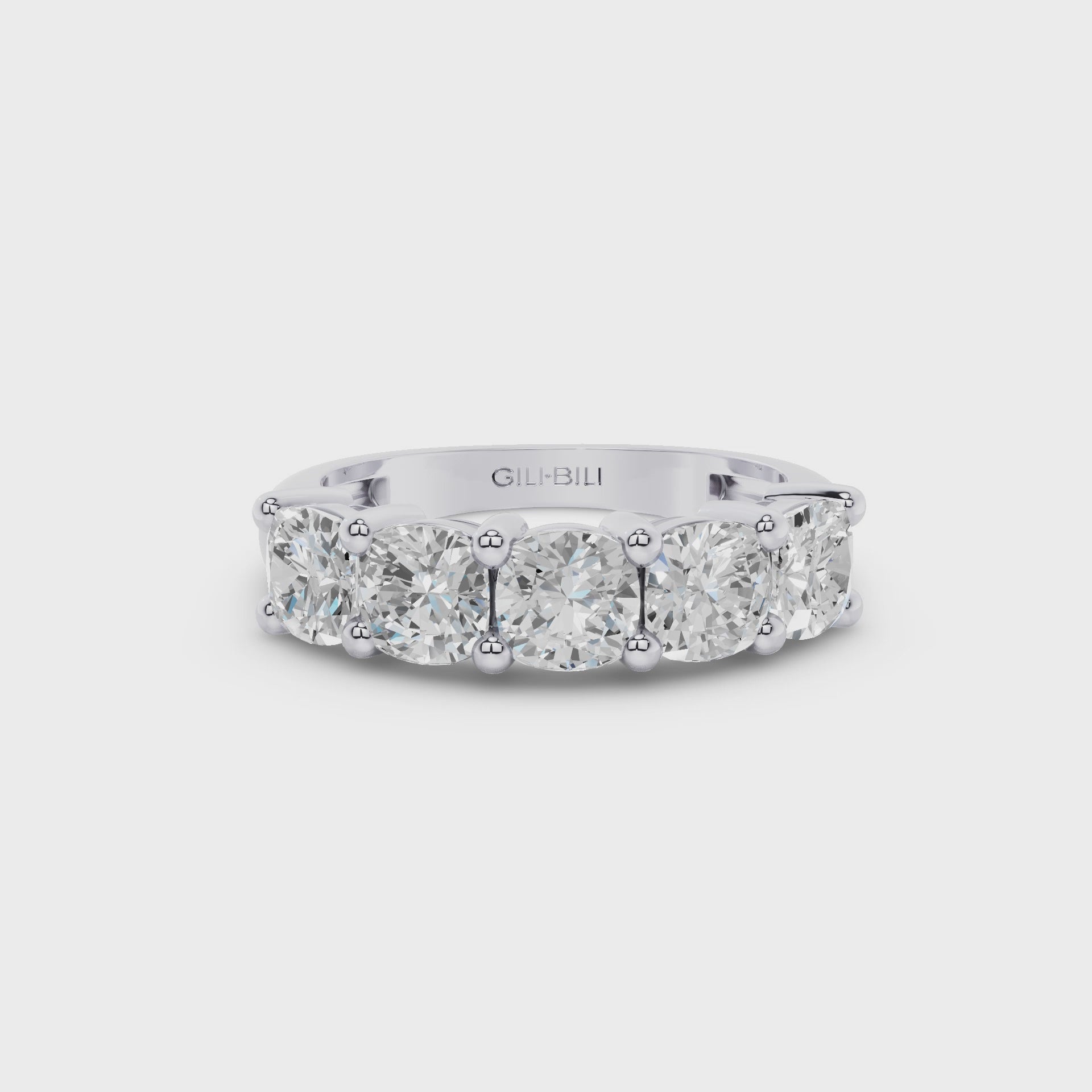 Five Stone Cushion Cut Lab Grown Diamond Anniversary Ring