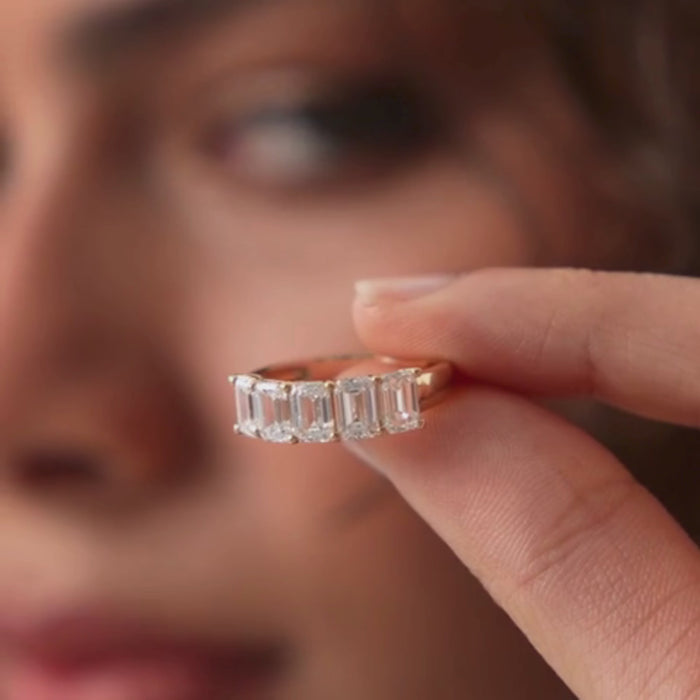 Five Stone Emerald Cut Lab Grown Diamond Anniversary Ring