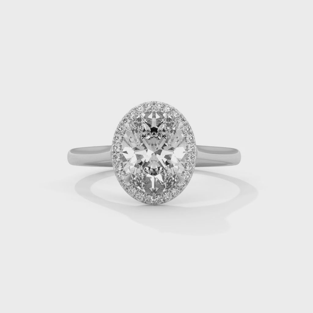 oval halo ring with white gold