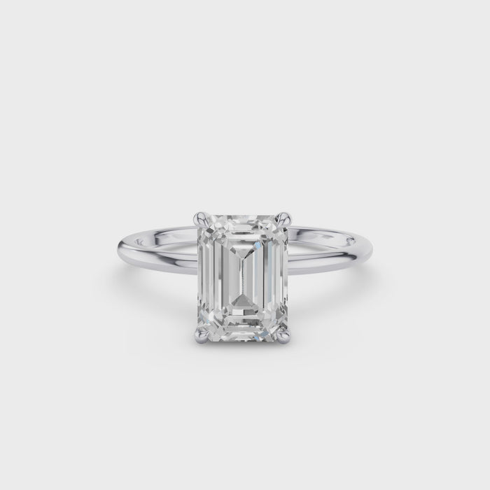 Emerald Cut Lab Grown Diamond Hidden Halo Engagement Ring