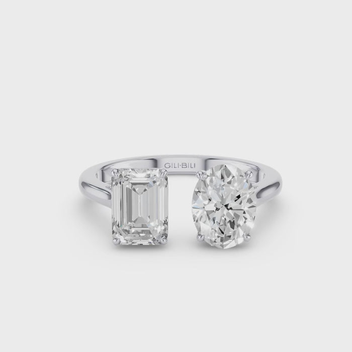 Toi et Moi Emerald Oval Cut Lab Grown Diamond Ring
