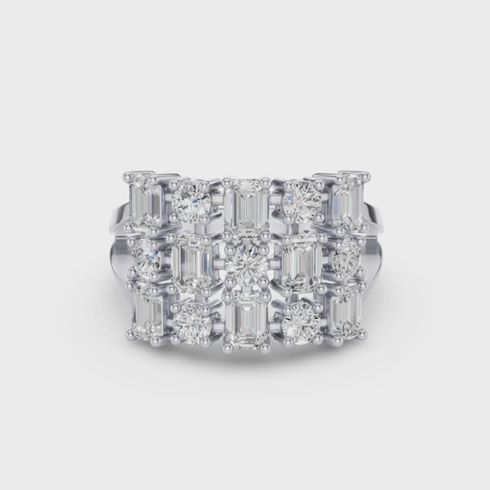 Round Emerald Multi Cut Lab Grown Diamond Cocktail Ring