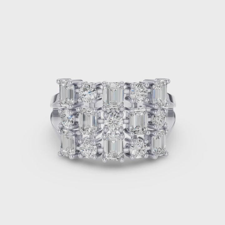 Round Emerald Multi Cut Lab Grown Diamond Cocktail Ring