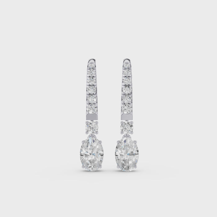 Oval and Round Lab Grown Diamond Drop Earrings