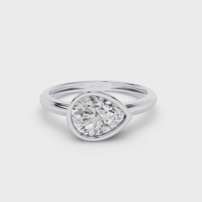 East West Pear Shaped Lab Grown Diamond Bezel Setting Engagement Ring