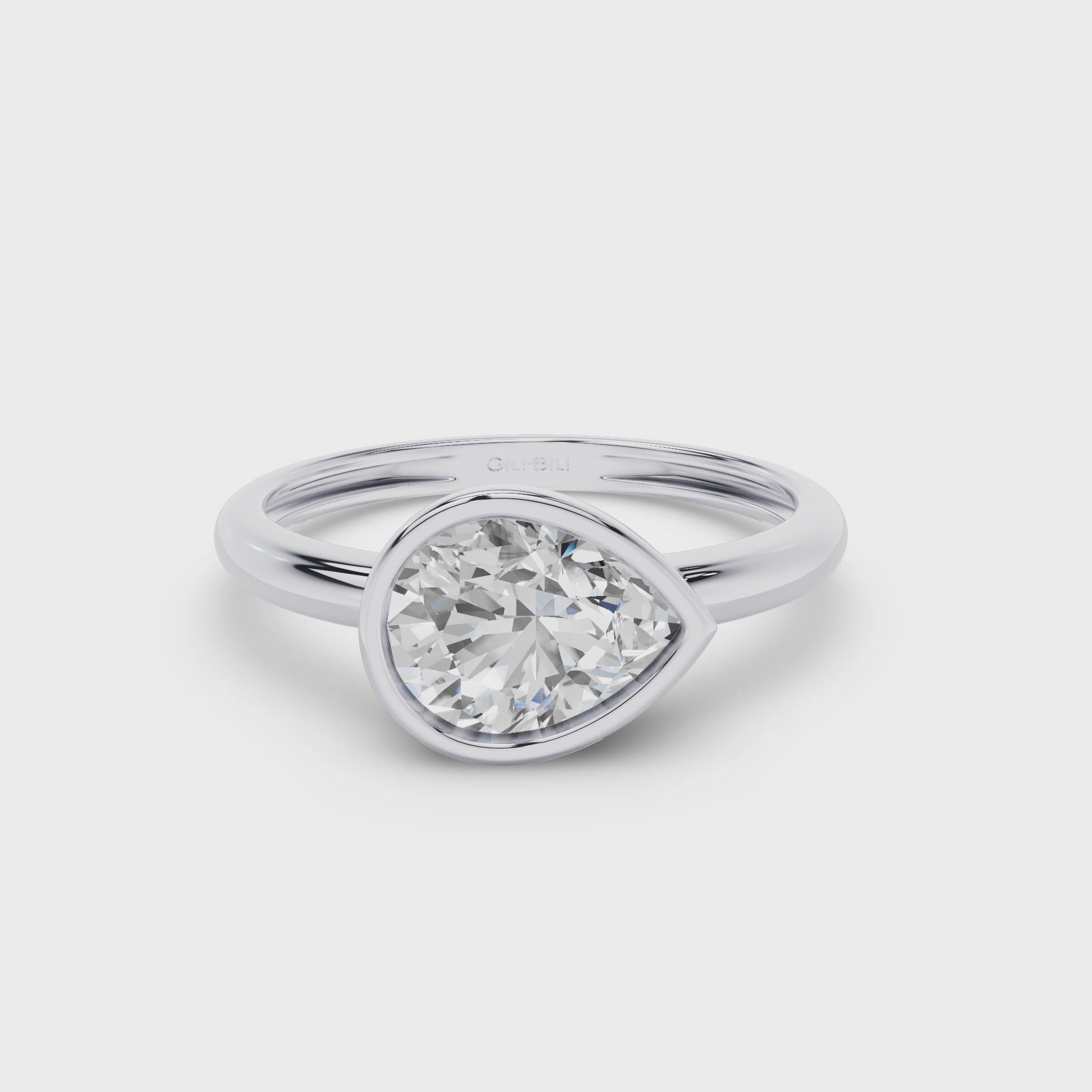 East West Pear Shaped Lab Grown Diamond Bezel Setting Engagement Ring