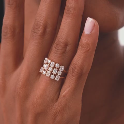 Round Emerald Multi Cut Lab Grown Diamond Cocktail Ring