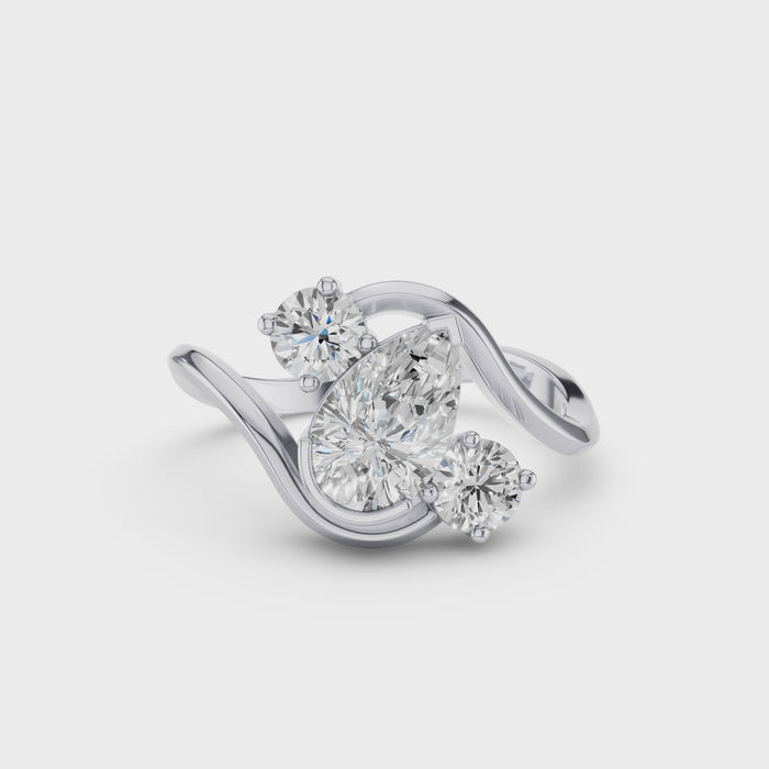 Pear Shape Lab Diamond Unique Bypass Engagement Ring