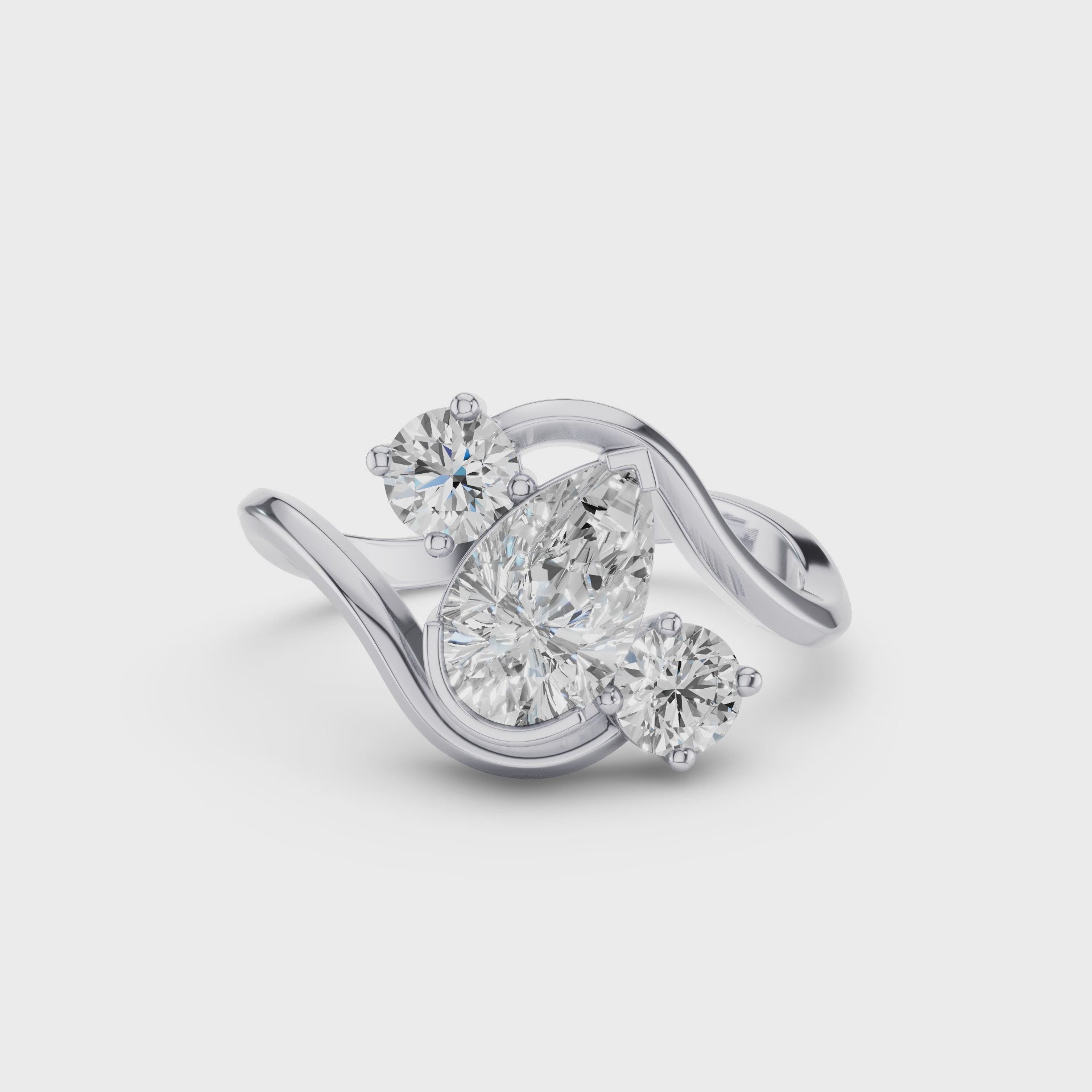Pear Shape Lab Diamond Unique Bypass Engagement Ring