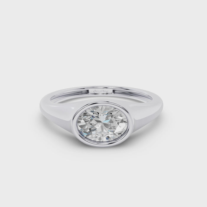 East West Bezel Set Oval Shape Lab Grown Diamond Ring