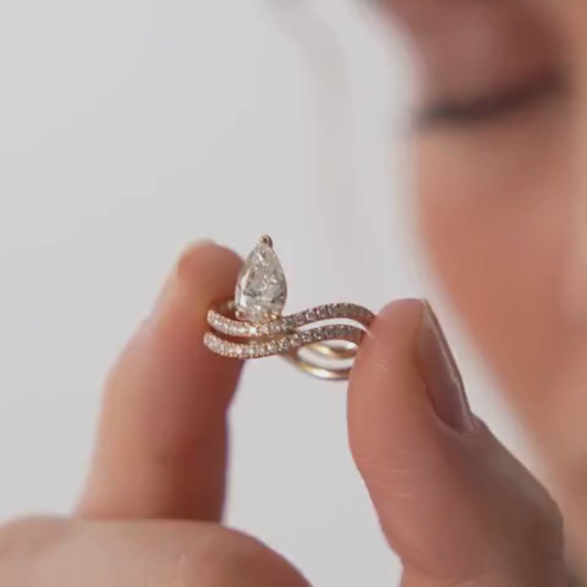 Pear Shape Lab Grown Diamond With Twisted Pave Band Ring