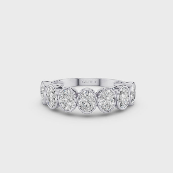 Nine Stone Oval Cut  Bezel Setting Wedding Ring