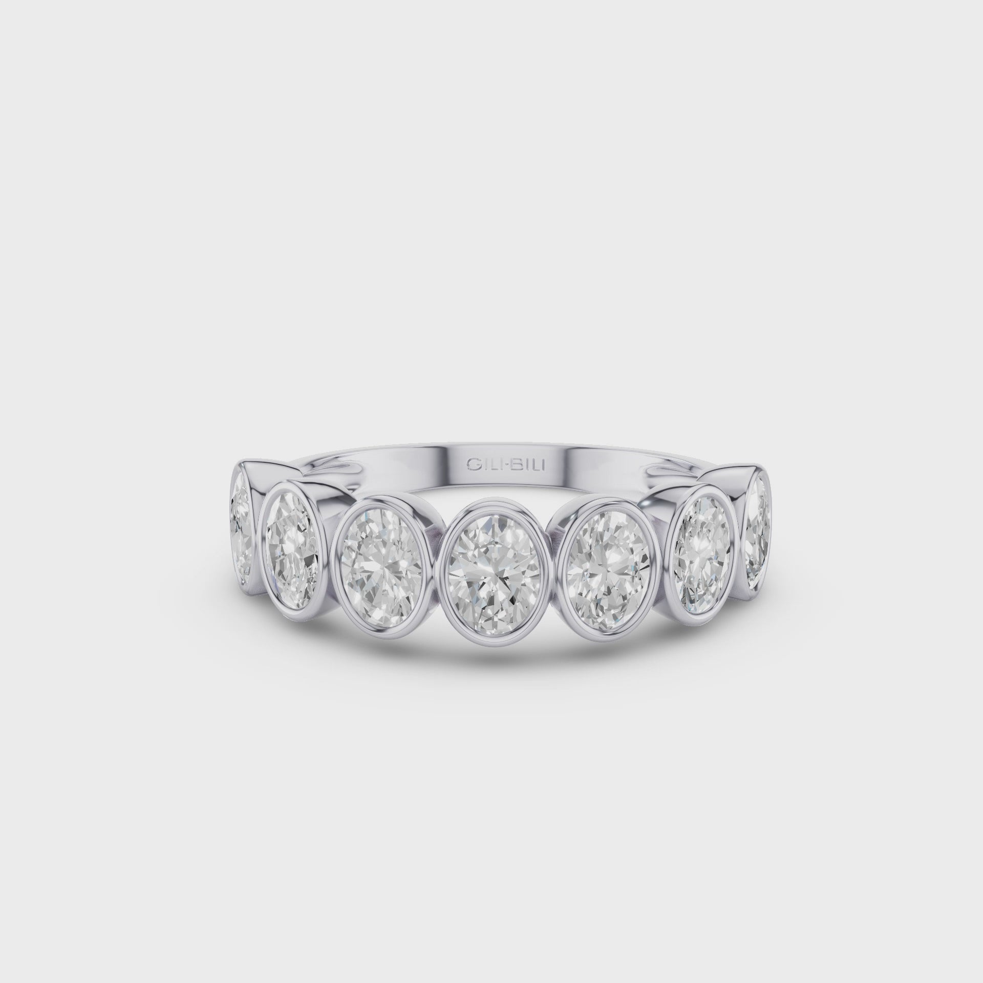 Nine Stone Oval Cut  Bezel Setting Wedding Ring