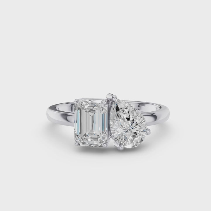 Toi et Moi Pear Shaped And Emerald Cut Lab Diamond Ring