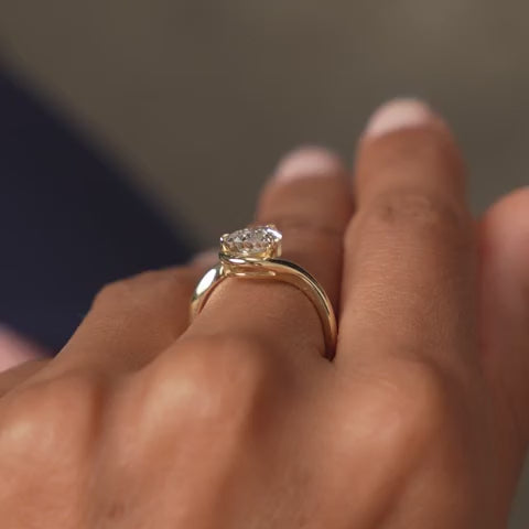 Pear Shape Lab Diamond Engagement Ring with Modern Bypass Design