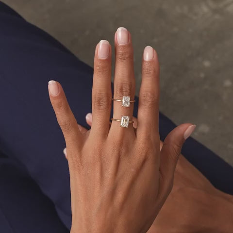 Emerald Cut Lab Grown Diamond Hidden Halo Engagement Ring