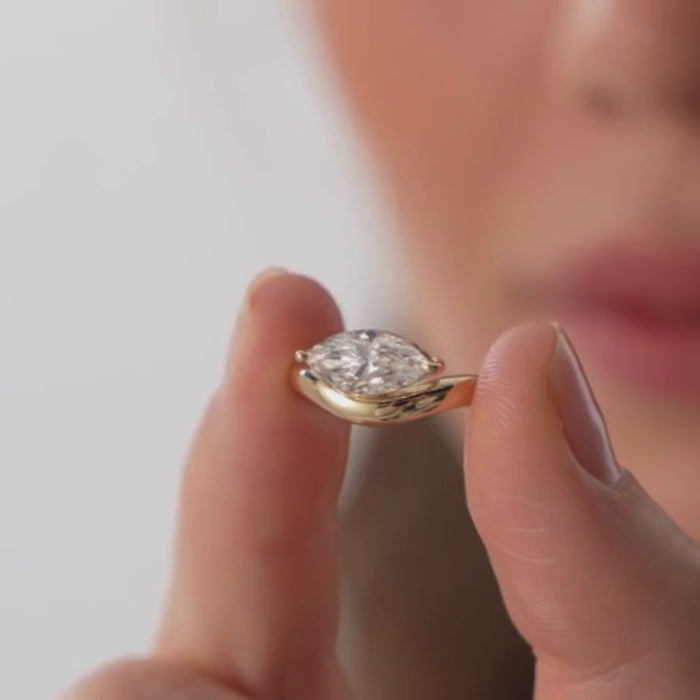 Marquise Shaped Wavy Sleek Design Lab Diamond Engagement Ring