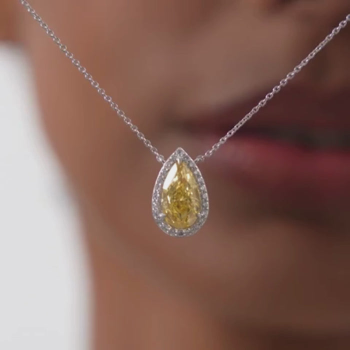 Fancy Intense Yellow Pear Shape Lab Grown Diamond Necklace