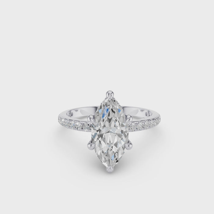Marquise Shaped Lab Grown Diamond Pavé Setting with Hidden Halo