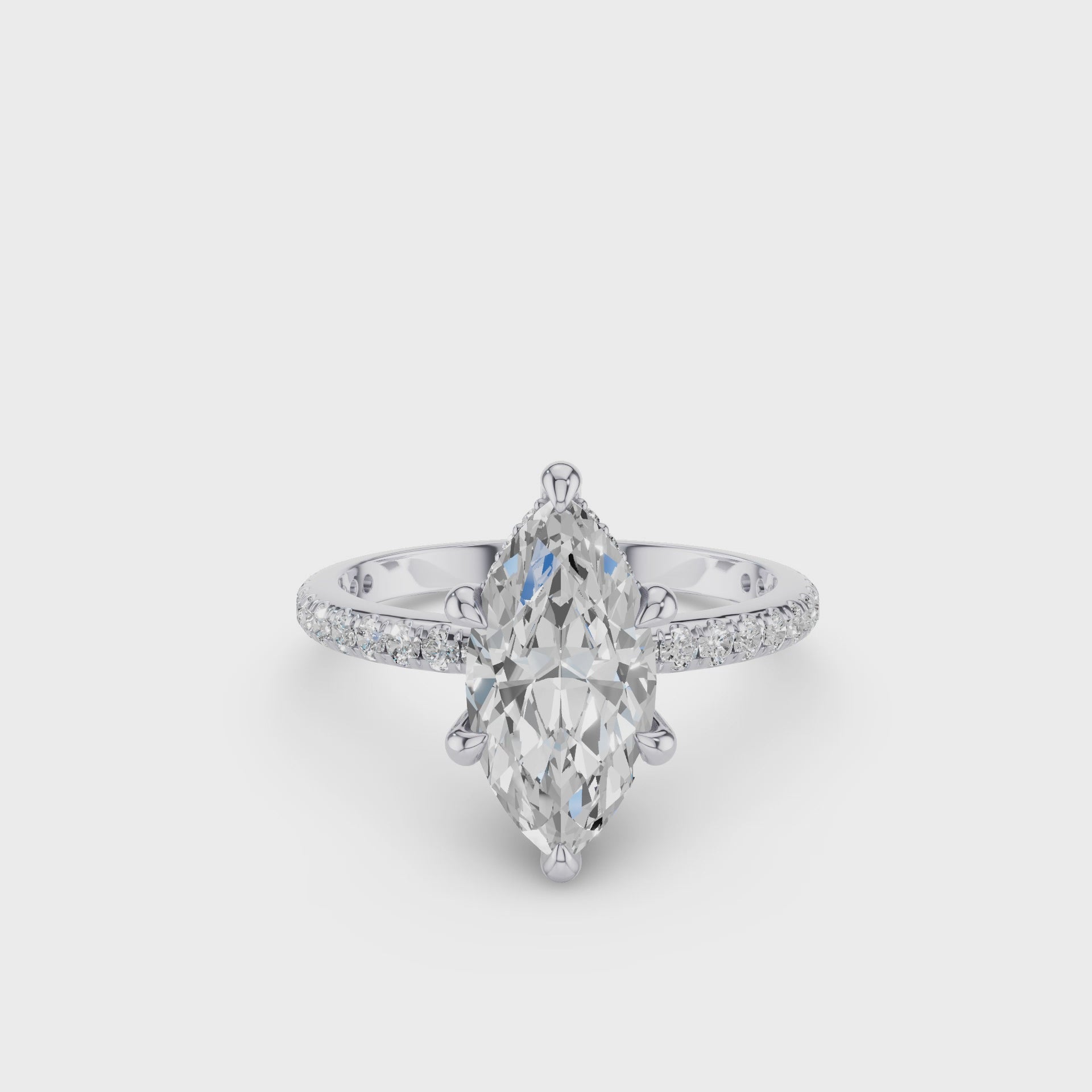 Marquise Shaped Lab Grown Diamond Pavé Setting with Hidden Halo