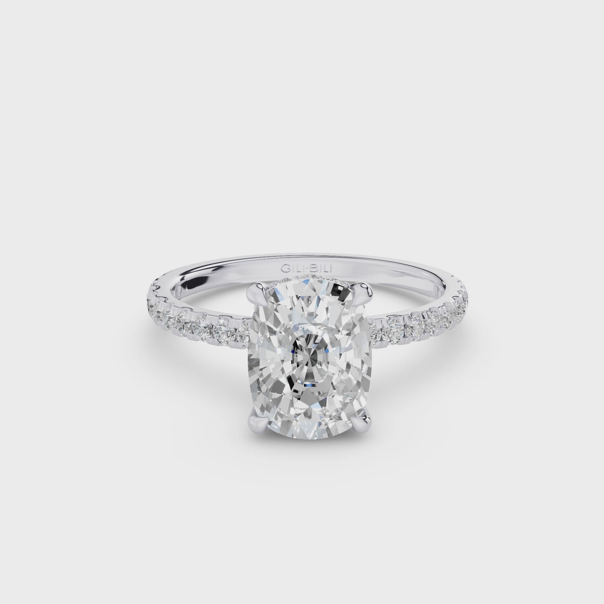 Elogated Cushion Cut Diamond Pavé Set WIth Hidden Halo Ring