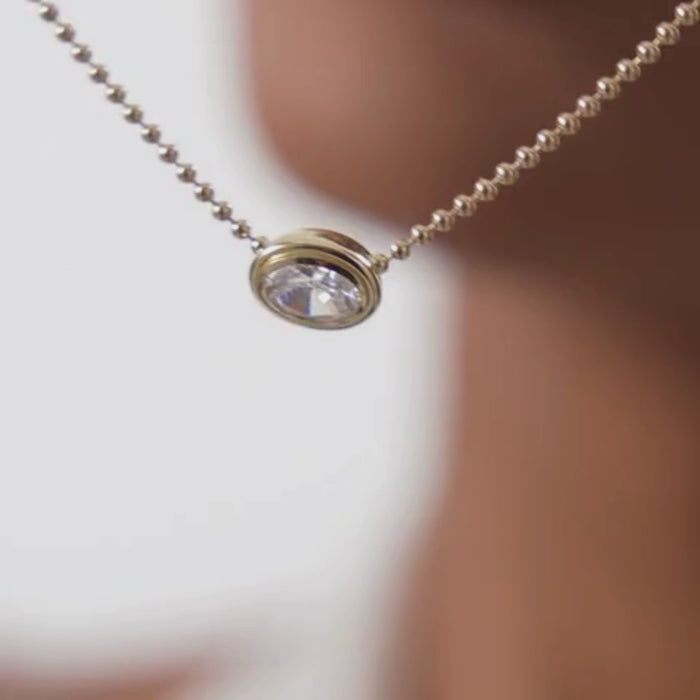 Oval Cut Bezel Set Beaded Necklace