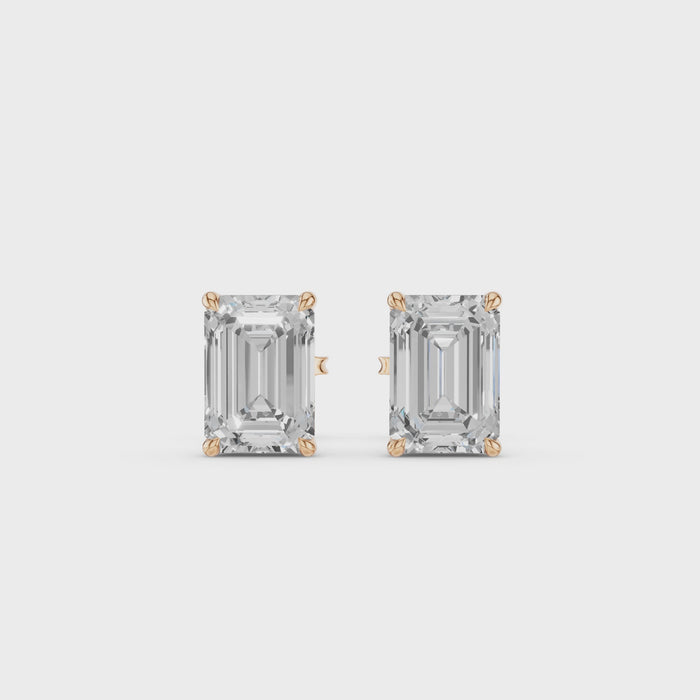 Classic Four Prong Emerald Cut Lab Grown Diamond Studs