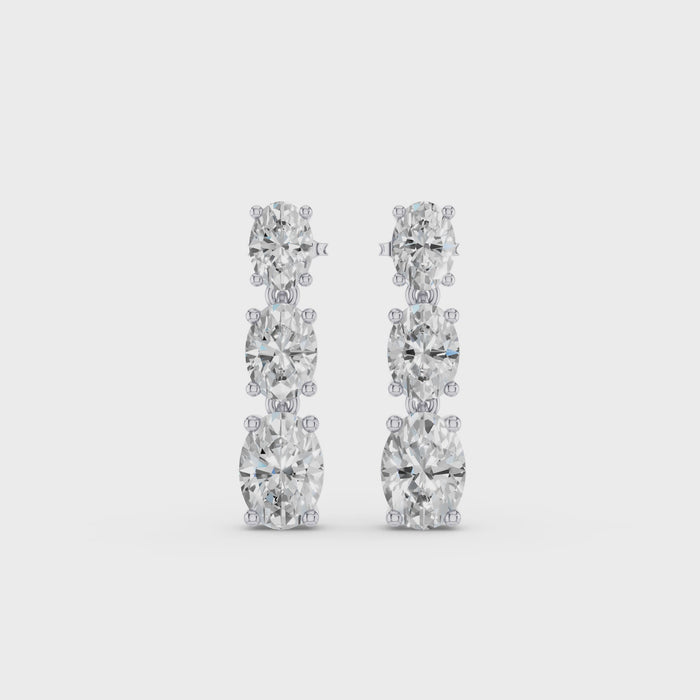 Prong Setting Oval Cut Lab Grown Diamond Dangling Earrings