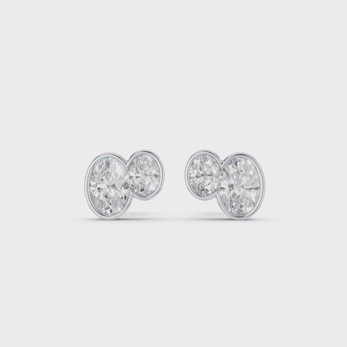 Double Oval Shape Bezel Set Stud Earrings