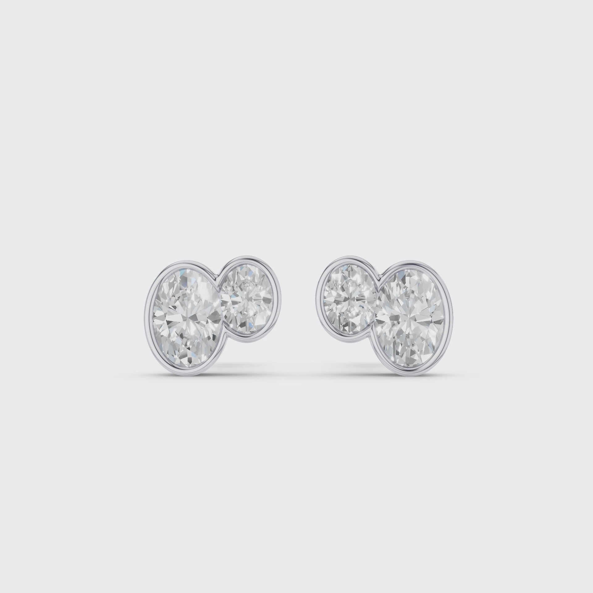 Double Oval Shape Bezel Set Stud Earrings