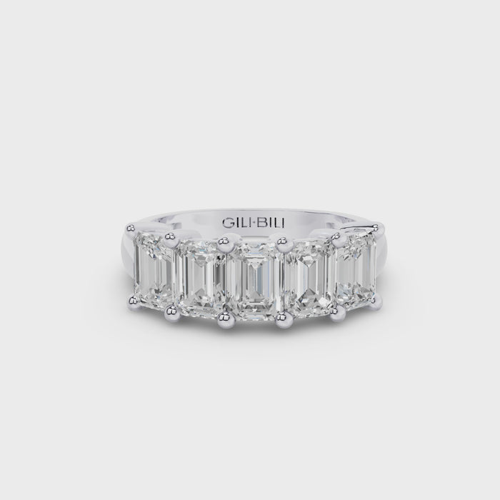 Five Stone Emerald Cut Lab Grown Diamond Anniversary Ring