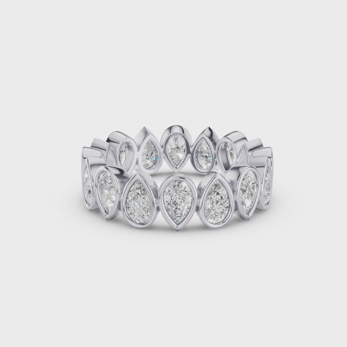 Bezel Setting Pear Shaped Lab Grown Diamond Eternity Ring