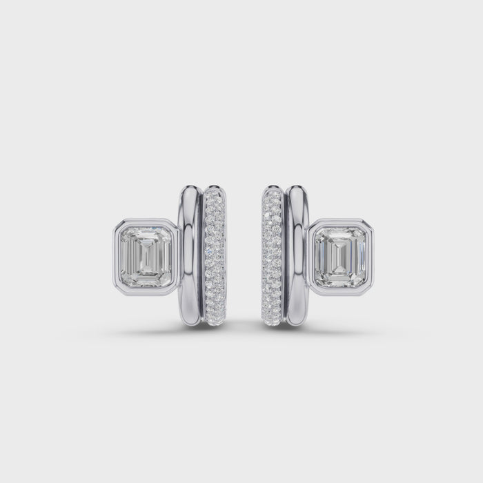 Emerald Cut Diamond Pave Huggie Earrings