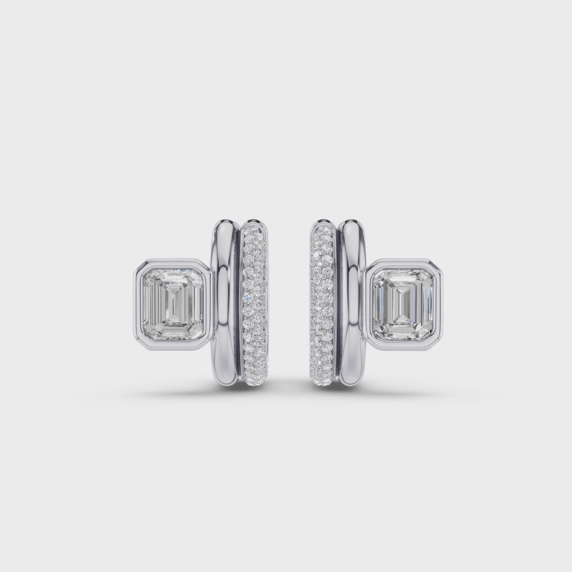Emerald Cut Diamond Pave Huggie Earrings