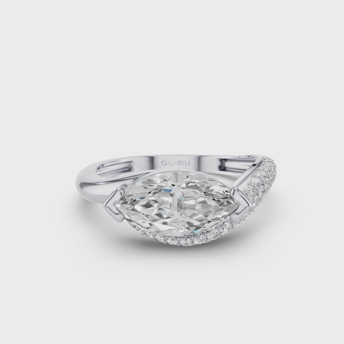 Marqusie Shaped Curved Pavé Band Enagement Ring