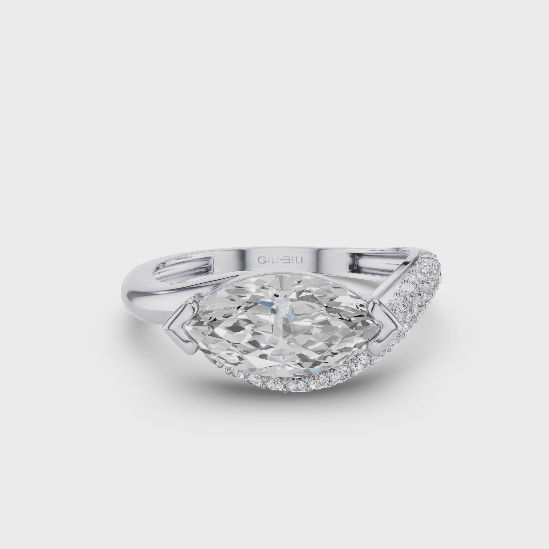 Marqusie Shaped Curved Pavé Band Enagement Ring