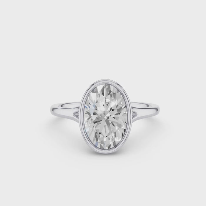 Solitaire Oval Cut Bezel Set Lab Diamond Engagement Ring