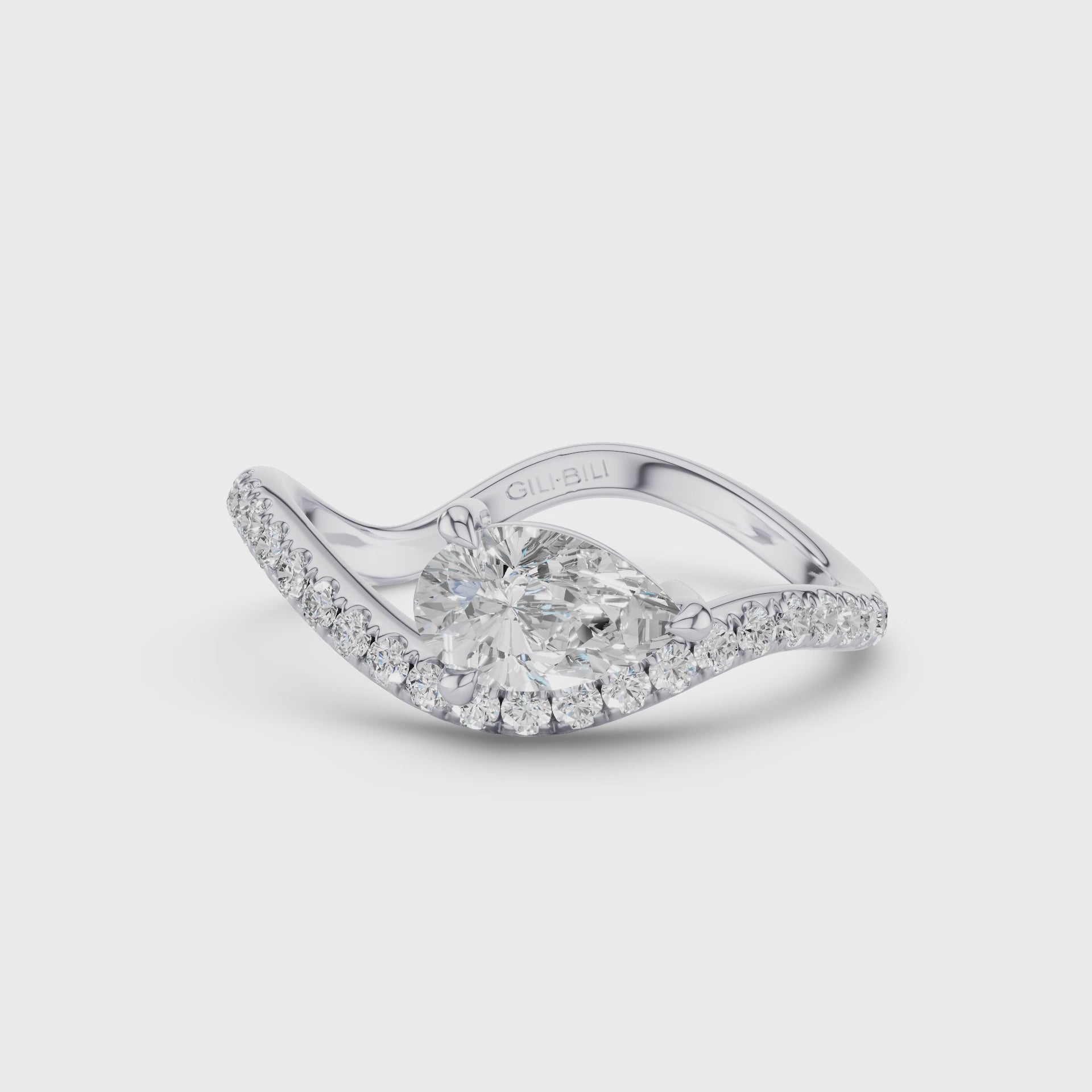 Pear Shaped Lab Grown Diamond Wavy Pavé Ring