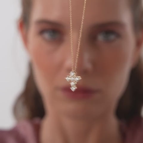 Dainty Round Diamond Cross Necklace