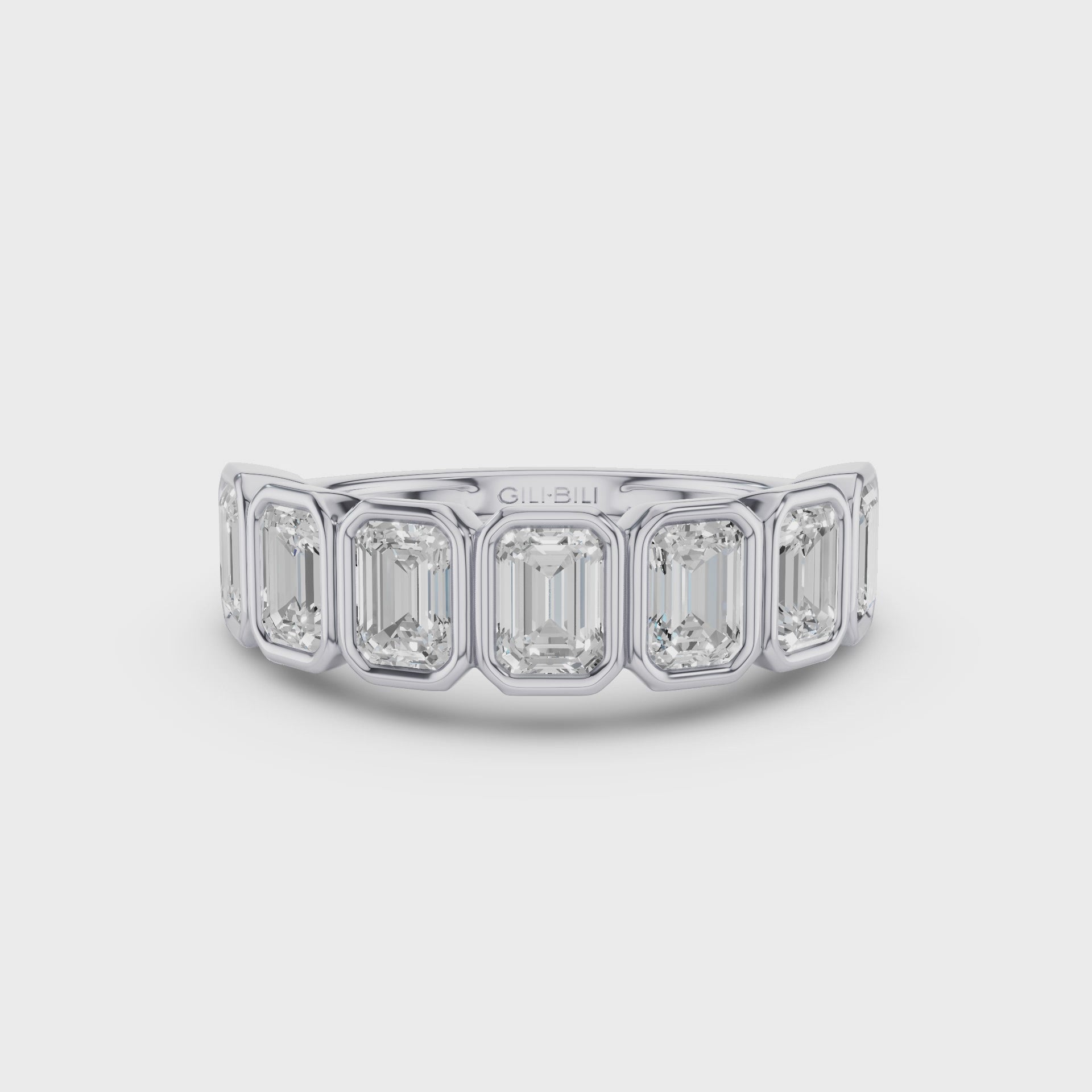 Seven Stone Emerald Cut Lab Grown Diamond Bezel Setting Wedding Ring