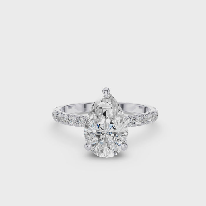 Pear Shaped Lab Grown Diamond Pavé Setting with Hidden Halo