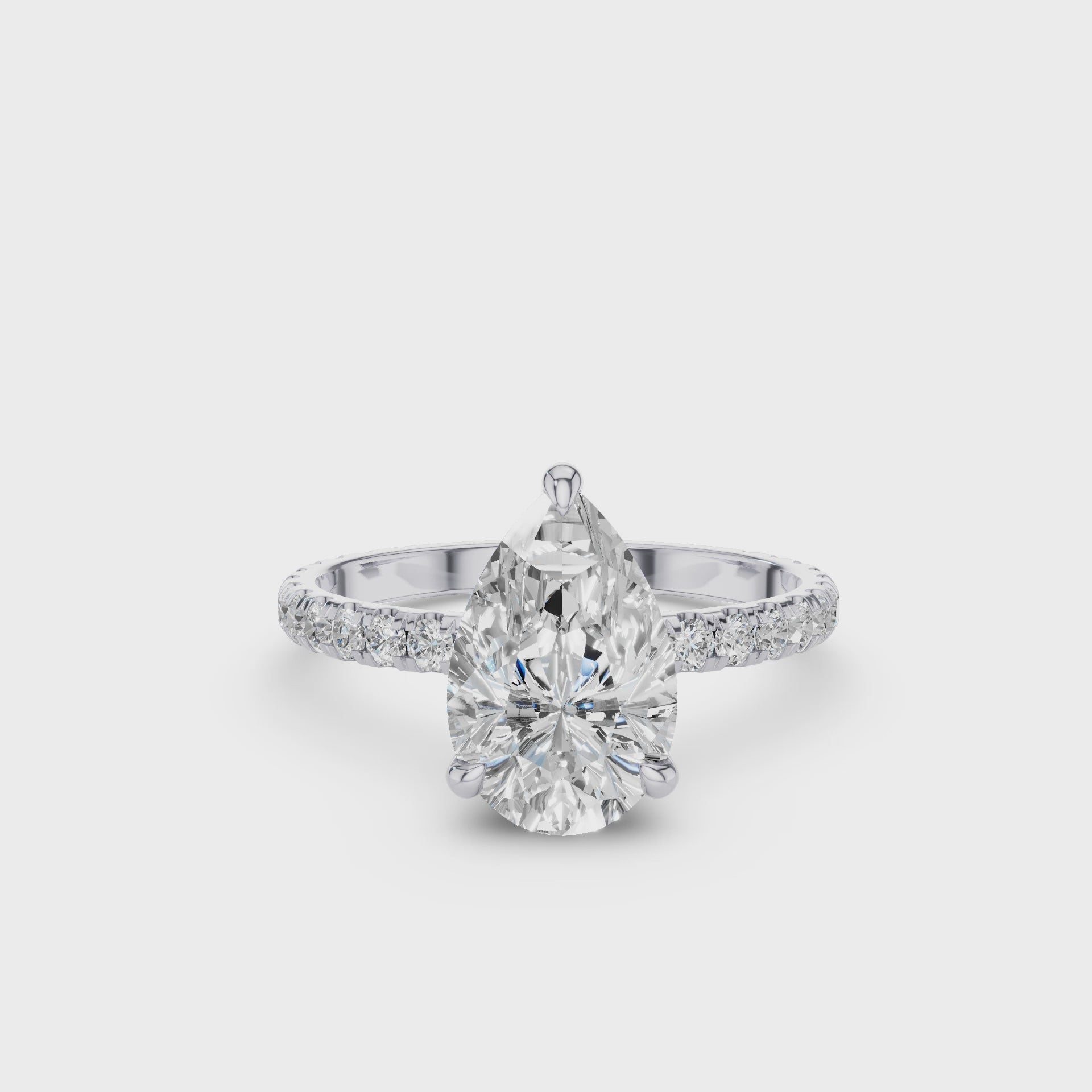Pear Shaped Lab Grown Diamond Pavé Setting with Hidden Halo
