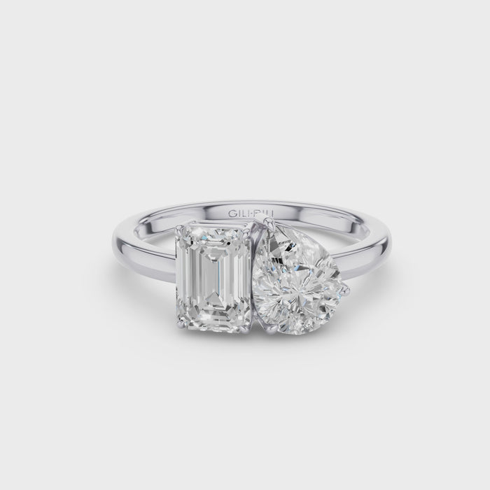 Toi et Moi Pear Shaped And Emerald Cut Lab Diamond  Ring