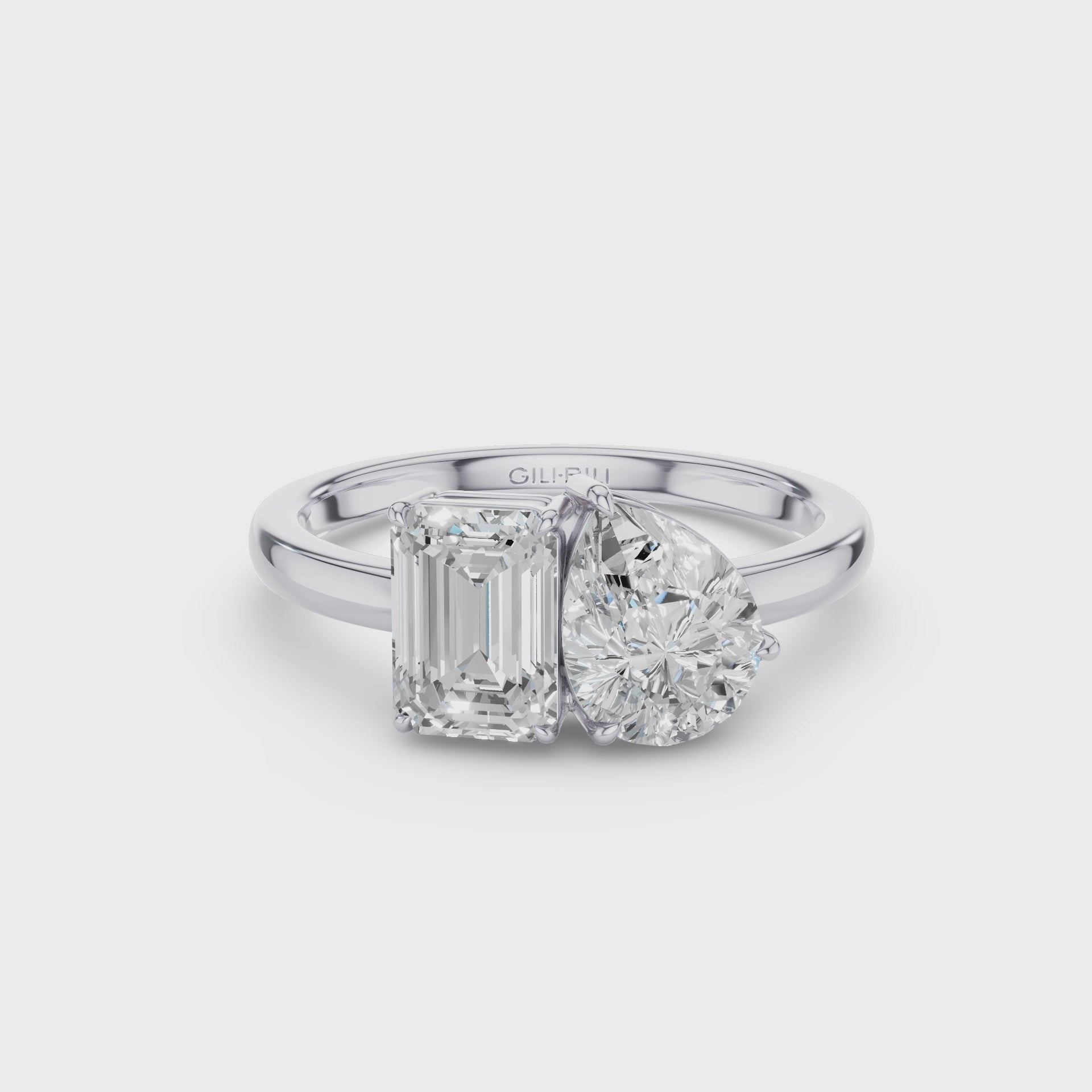 Toi et Moi Pear Shaped And Emerald Cut Lab Diamond  Ring